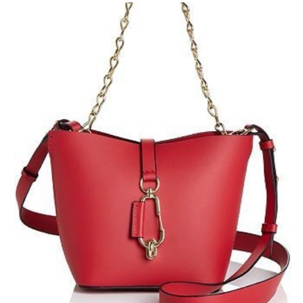 Zac Posen Belay Mini Chain Hobo Crossbody Goldtone Chain in Chilli Pepper Red